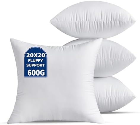 20 x 20 Throw Pillow Inserts Pack of 4 Large White Decorative Square