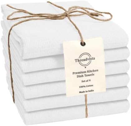Waffle Kitchen Towels, White, 16x26 in, Set of 6