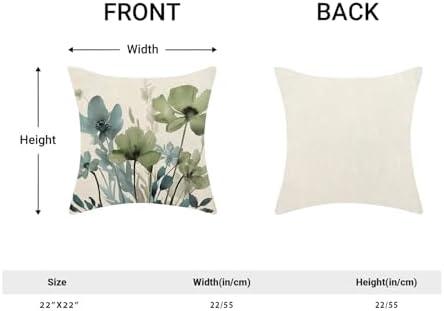 Spring Floral Pillow Covers 22x22 Inches Set of 2 Sage Green Blue