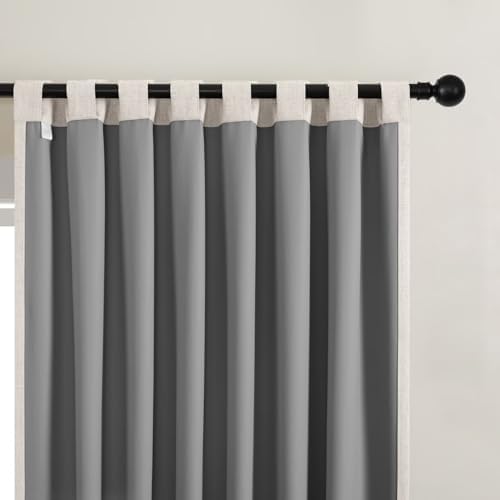 CUCRAF Linen 100% Blackout Curtains 63 Inch Length 2 Panels Set, Back
