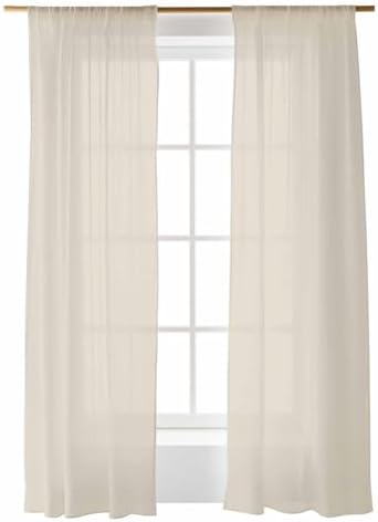 Sheer Curtains 108 inches Long 2 Panels Set Beige Solid Color Sheer