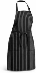 12-Pack Black and White Pinstripe Poly-Cotton Bib Apron with 2