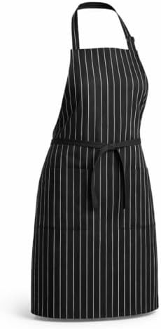 12-Pack Black and White Pinstripe Poly-Cotton Bib Apron with 2