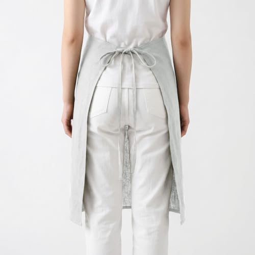 100% Linen Waist Apron with Pockets, Adjustable Bistro Half Apron for