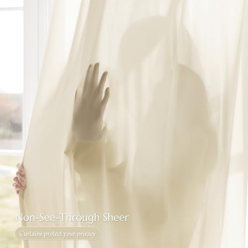 Beauoop Warm Beige Semi Sheer Curtains for Living Room 52x96 2 Panels