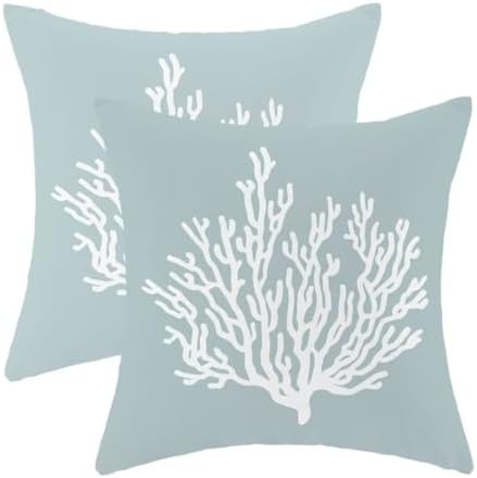 AEIOAE Seafoam Blue Coral Pillow Covers 18 X 18 Inch Set of 2