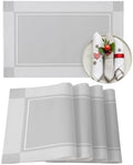 Light Grey Plaid Placemats Set of 8, Cotton Linen Fabric Place Mats