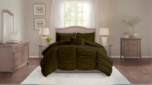 BedDecor 1 Piece Ruched Pattern Duvet Cover with Zipper & Corner Ties