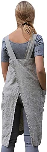 Cotton Linen Apron Cross Back Apron for Women with Pockets Pinafore