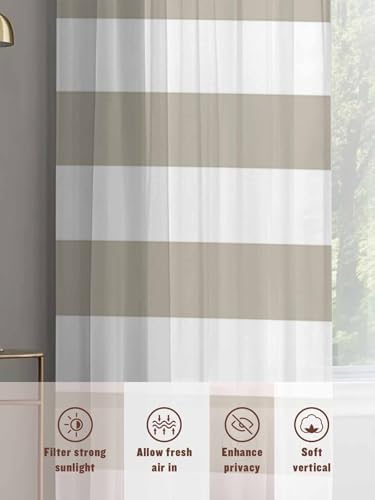 Beige and Sheer Curtains for Living Room 108 inch Length 2 Panels Set