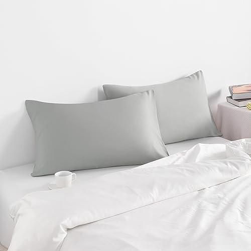 NTBAY Standard Microfiber Pillowcases, Set of 2, Light Grey