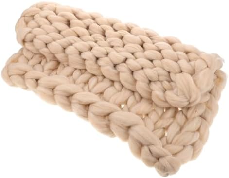 Handmade Knitted Chunky Throw Blanket Beige 50x50cm Woolen Yarn Xmas