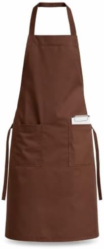 12-Pack Brown Poly-Cotton Bib Apron with 2 Pockets, 34" x 30", Machine
