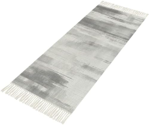 Light Gray Ombre Hallway Runner Rug 2'x5', Modern Abstract Art Oil