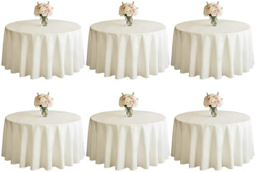 WIGENIUS 6 Pack Round Table Cloth 90 Inch Ivory Cloth Fit 5FT Round