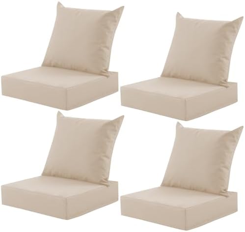 Outdoor Deep Seat Cushion Set, 24x24 Inch, Beige, Set of 4