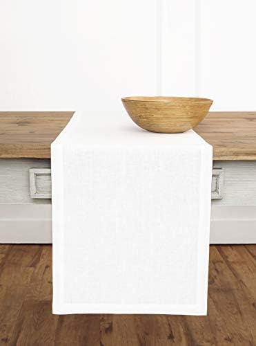 Solino Home 100% Pure Linen Table Runner White Long, Fete 14 x 90 in