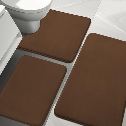 YIHOUSE Bathroom Rug Sets 3 Piece, Memory Foam Bath Mat, Non Slip