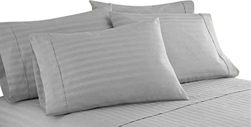 ARlinen 5 PCs Duvet Cover Set King Size Light Grey Stripe 400 Thread