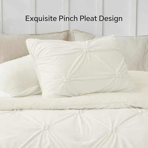 BEDELITE Fluffy Sherpa King Comforter Set,Pintuck-Cream
