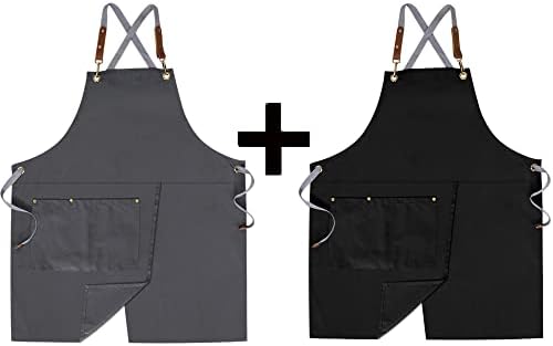 2 Pieces Pottery Apron,Split Apron with Adjustable Straps M-XXL,Black