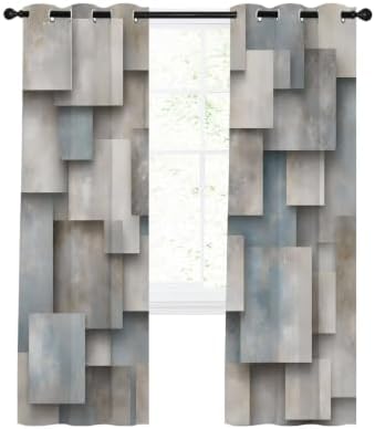 Abstract Block Blackout Curtains 2 Panels Set Minimalist Beige Gray