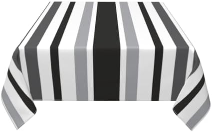 Square Tablecloth, Stripes Gray Black White Table Cloths Washable