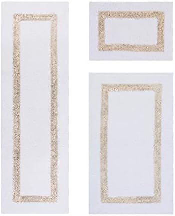 Better Trends 100% Cotton Hotel Collection Bath Mats Set, White & Sand