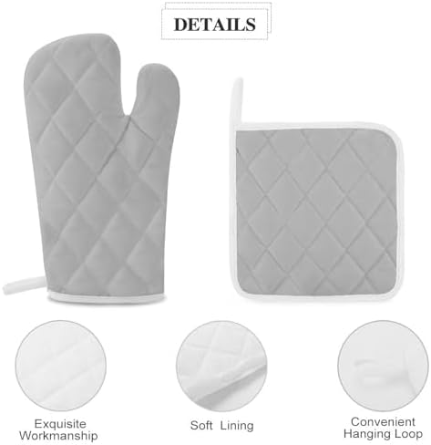 4Pcs Oven Mitts and Potholders, Solid Color Light Gray Classic Oven