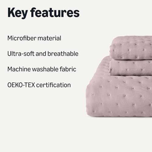 Amazon Basics Brushed Microfiber Quilt Set, Extra Soft with Natural