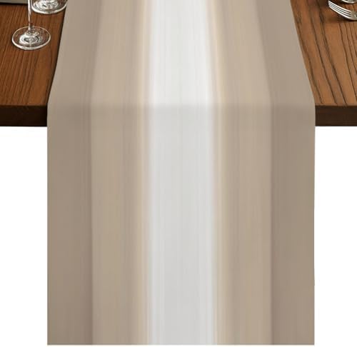 Beige Ombre Striped Table Runner 108 Inch Long Dresser Scarves Linen