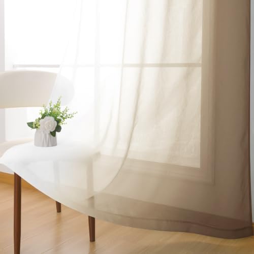 Hiasan Ombre Sheer Curtains Taupe Gradient, 52 x 96 Inches Long, 2
