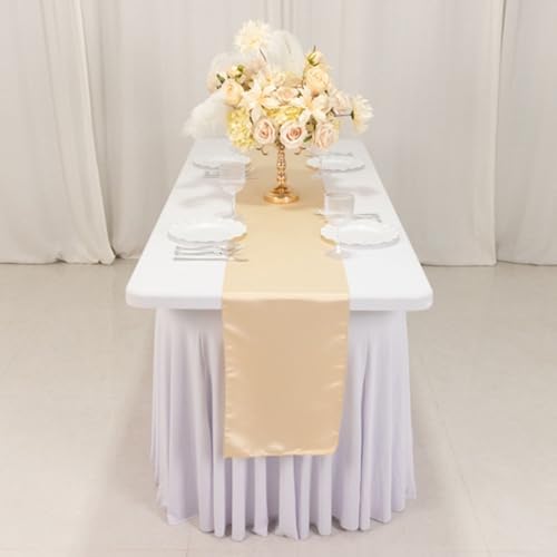 6 pcs 12 x 108 inch Beige Satin Table Runners Lustrous Wedding Table