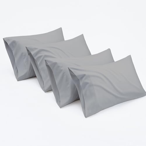 100% Egyptian Cotton Standard Size Pillowcases Set of 4, Light Grey