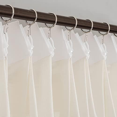 Pinch Pleats Sheer Curtains 108 inches Long, Cream Semi Window