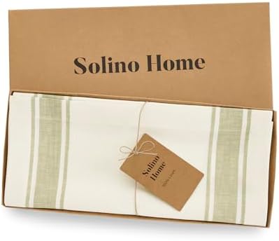 Solino Home 100% Pure Linen Table Runner Cream, Country Stripe 14 x