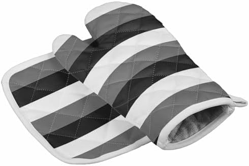 Oven Mitts and Pot Holder Set for Kitchen, Modern Gray Black White