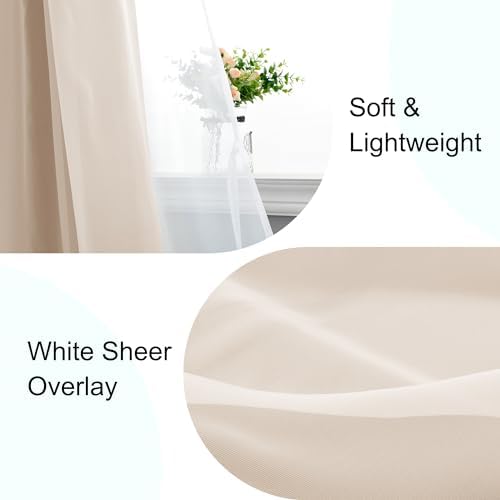 XWZO 100% Blackout Double Layer Curtains, Blackout Curtains with Sheer