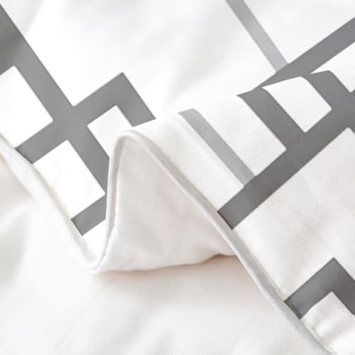 jejeloiu Gray Duvet Cover 100% Cotton King Size Boys Girls Stripes