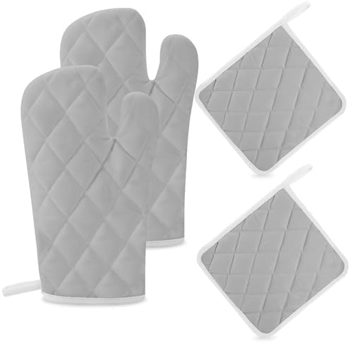 4Pcs Oven Mitts and Potholders, Solid Color Light Gray Classic Oven