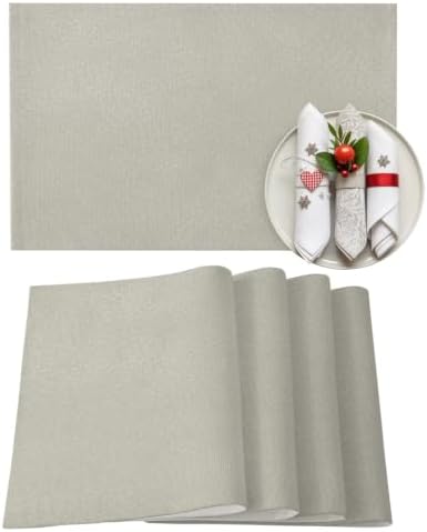 Light Gray Placemats Set of 8, Cotton Linen Fabric Place Mats, Modern