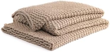 YnM Chunky Cotton Knit Throw Blanket, Cable Knit Throws for Bed Couch