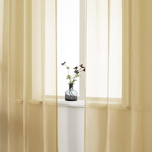 DUALIFE Tan Beige Sheer Curtains with Grommet,Look Semi Natural Taupe