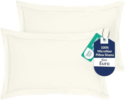 Royale Linens Microfiber Euro Size Pillow Shams Set of 2 - Ivory Shams