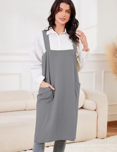 Schine Women's Cotton Cross Back Pinafore with Big Pockets Practical