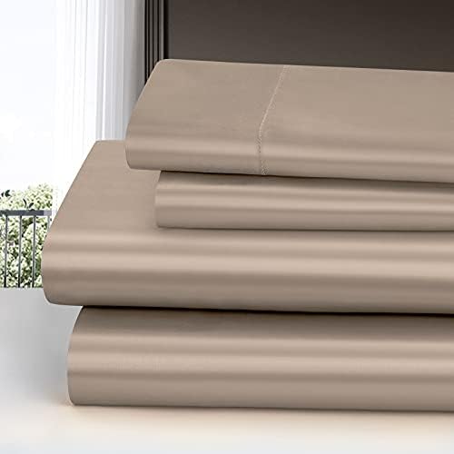 Homiest Queen Taupe Deep Pocket Satin Sheets, 4-Piece