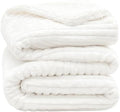 INFIIXSO Striped Sherpa Throw Blanket for Couch, Warm Plush, White