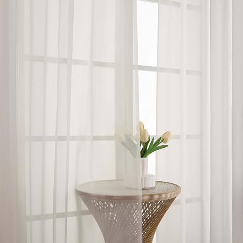 OWENIE Ivory Sheer Curtains 108 Inch Long 2 Panels for Living Room 59"