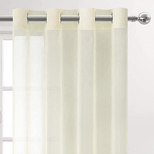 DWCN Ivory Sheer Curtains Linen Look Semi Transparent Voile Grommet