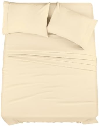 Microfiber 4 Pieces Bed Sheet Set Full Ivory 16" Deep Pocket